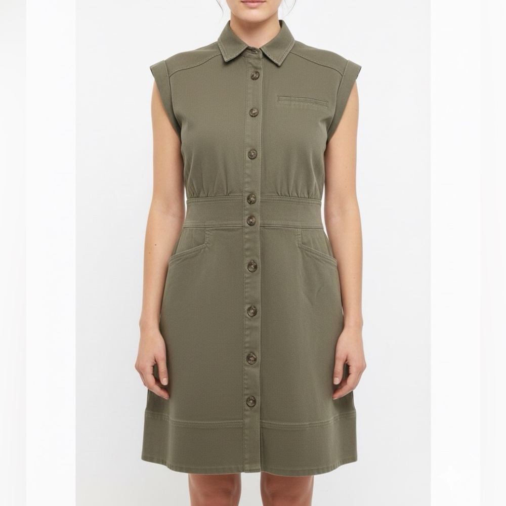 SPANX Olive Green Sleeveless Shirt Dress